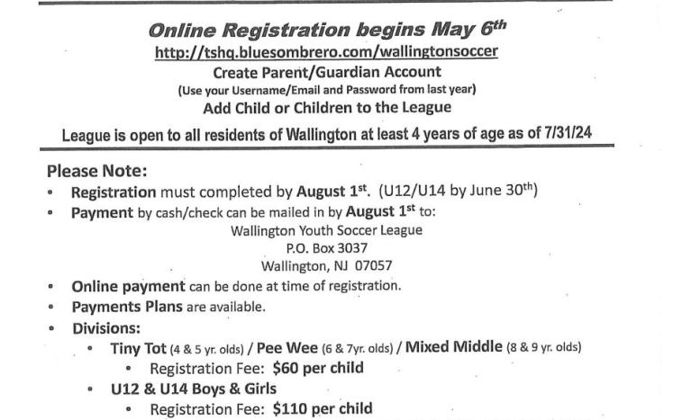 Wallington Youth Soccer League Online Registration